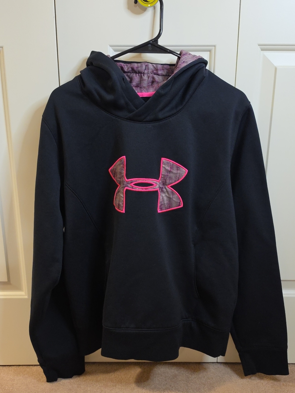 Under Armour Black Hoodie with Pink-Trim Logo